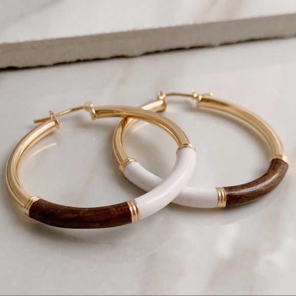 Brown Enamel Tube Hoops | 18k Gold Filled - Picture 4 of 6